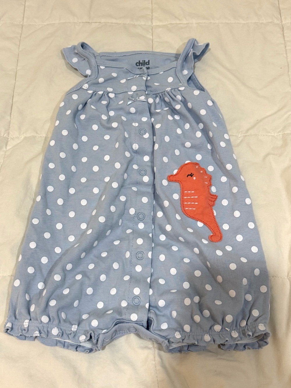 child of mine Light Blue Polka Dot Seahorse Romper